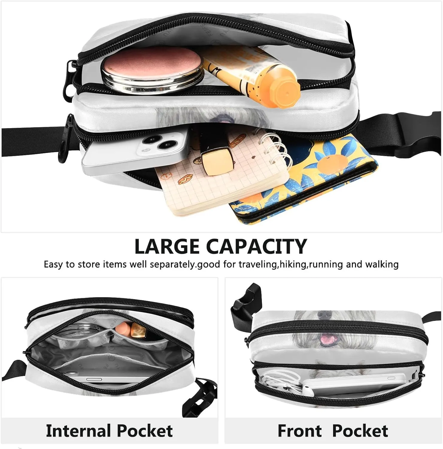 Oyihfvs West Highland White Terrier Breed Dog Painting on White Adjustable Fanny Waist Pack Pouch, Waterproof Runners Sports Waist Pack Wallet for Sports Hiking Fitness Cycling Gym Women Men