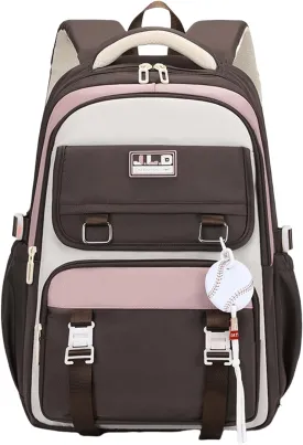 Preppy Aesthetic 15.6 Inch Laptop Backpack for Women Men Y2K Travel Commuter College Bag Large Anti-Theft Daypack (Brown)