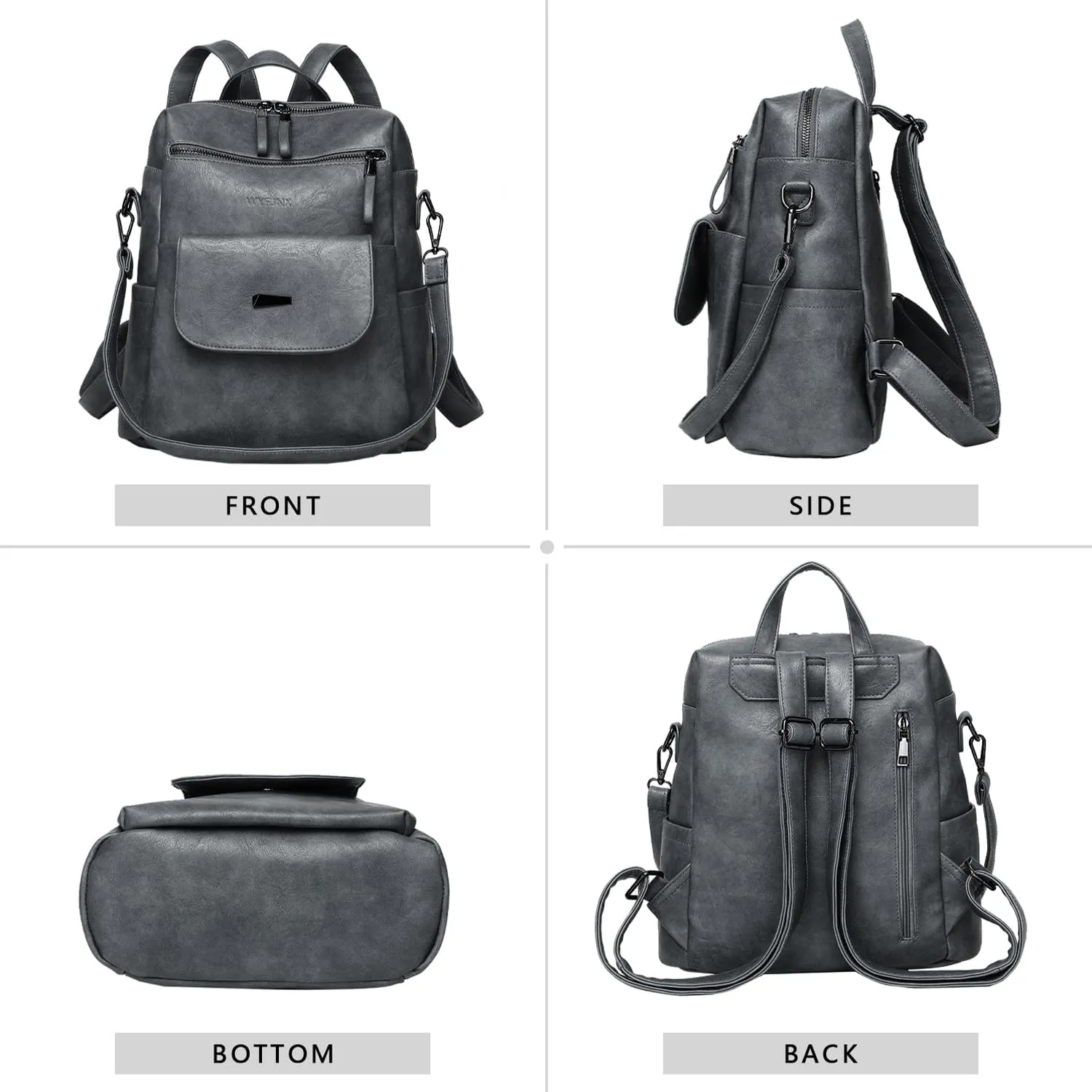 PU Leather Backpack Purse for Women Fashion Multipurpose Design Handbag Ladies Shoulder Bags Travel Backpack Blue Grey