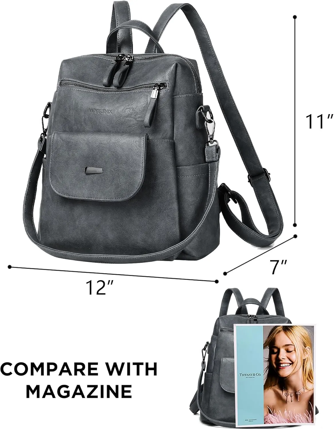 PU Leather Backpack Purse for Women Fashion Multipurpose Design Handbag Ladies Shoulder Bags Travel Backpack Blue Grey