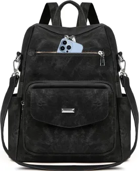 RAINSMORE Convertible Backpack Purse for Women Designer PU Leather Backpack Purse Waterproof Women's Fashion Backpack Handbags 13.3 Inch Anti Theft Crossbody Shoulder Bag for Work Travel College Black