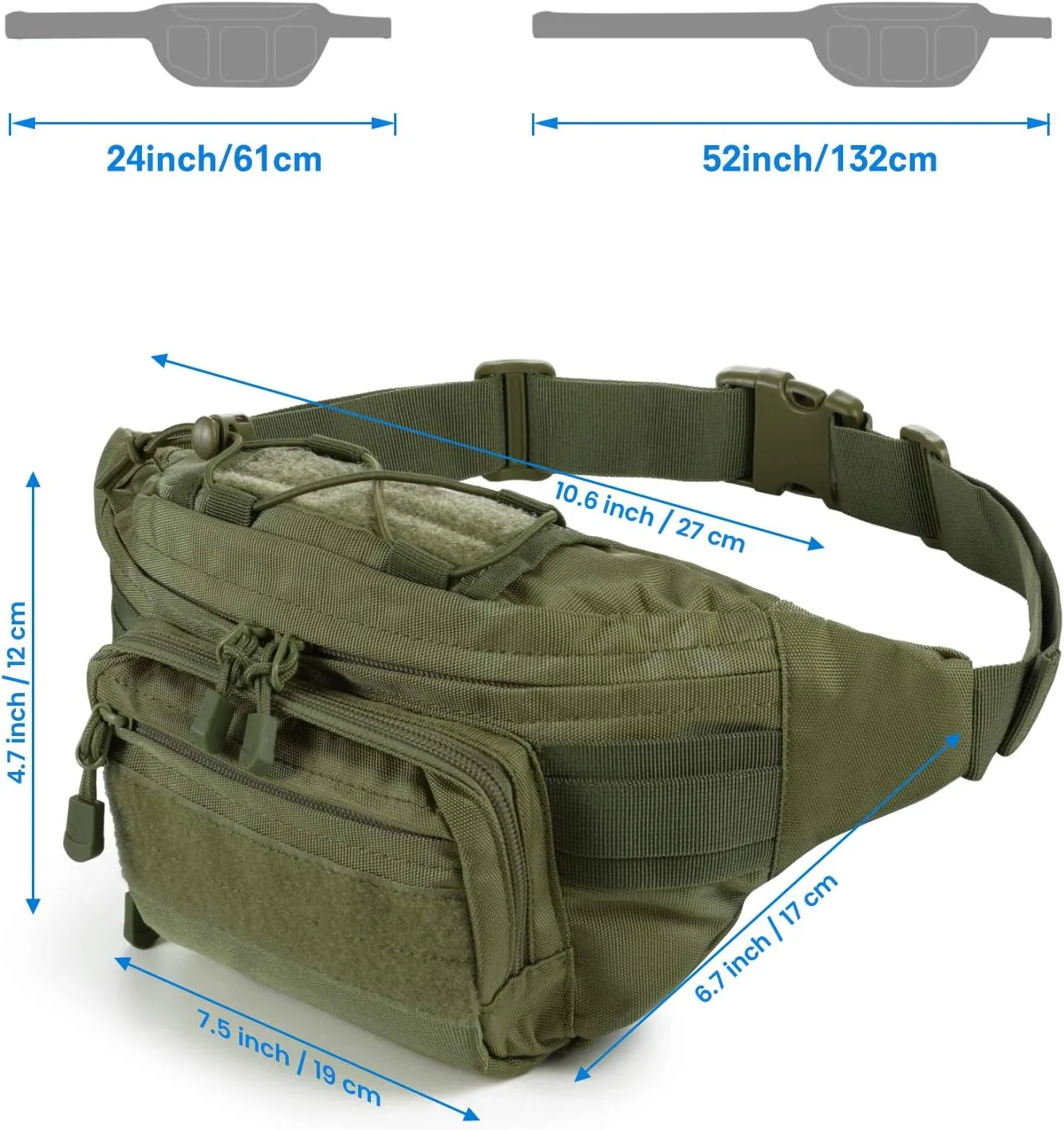 Tactical Fanny Pack Military Waist Bag Pack with USA Flag Patch Utility Hip Pack with Adjustable Strap for Outdoors Fishing Cycling Camping Hiking Dog Walking (Army green 2)