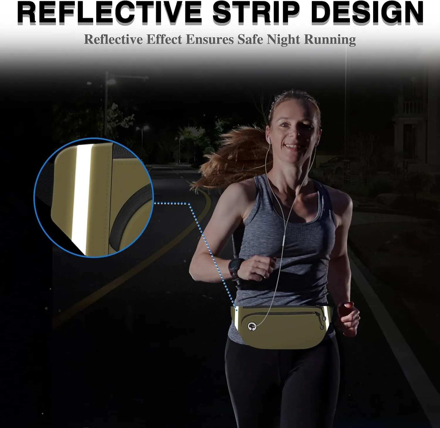 TORRYZA Fanny Packs for Women Men, Waterproof Waist Pack with Reflective Strip, Lightweight Slim Belt Bag with No-Bounce Adjustable Strap Travel Running Hiking Walking Sport(Dark Green)