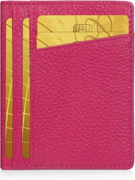 Unaone Slim Minimalist Wallet - Premium Leather RFID Blocking Front Pocket Wallets with 8 Card Slots and 2 ID Window, Rose Red