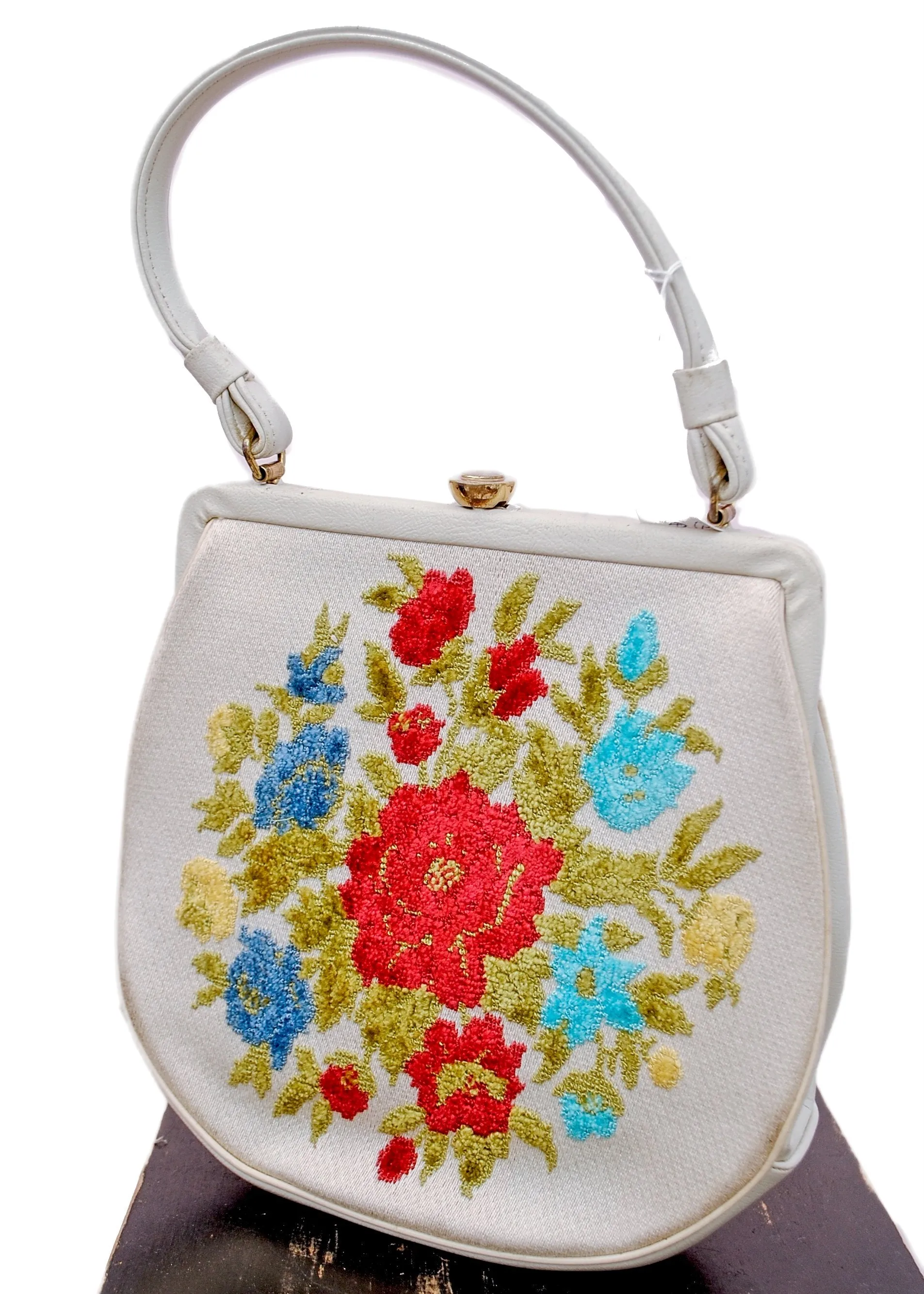 Vintage Floral Chenille Hand Bag • Top Handle Bag