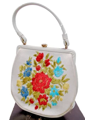Vintage Floral Chenille Hand Bag • Top Handle Bag