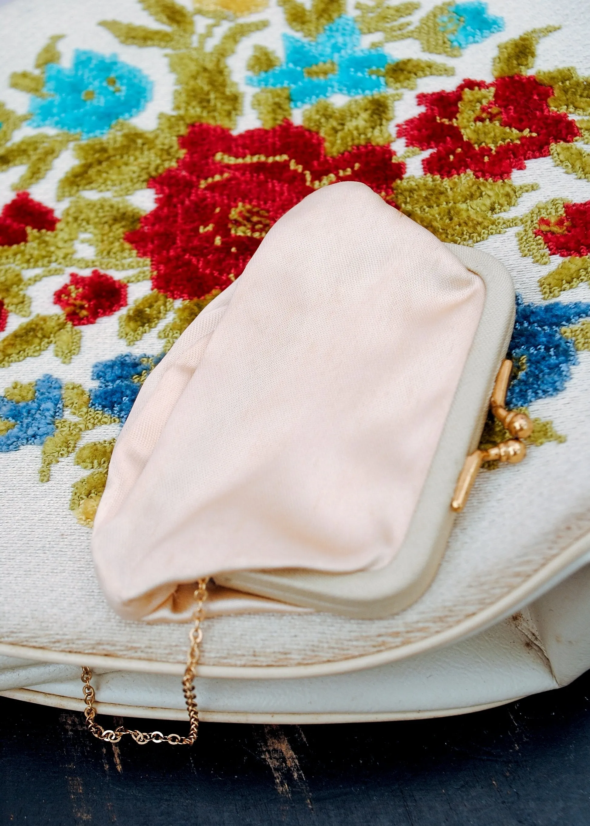 Vintage Floral Chenille Hand Bag • Top Handle Bag