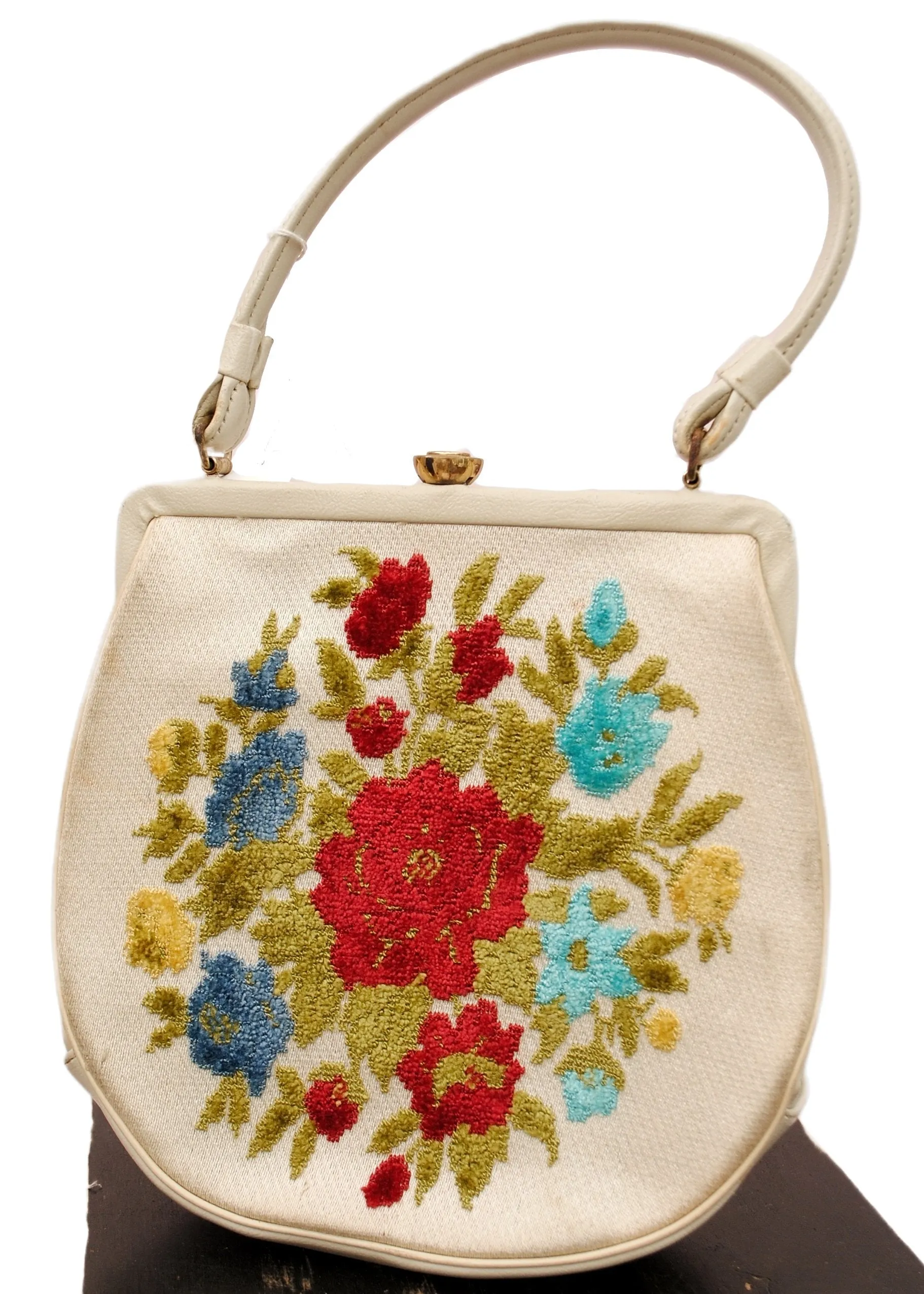 Vintage Floral Chenille Hand Bag • Top Handle Bag