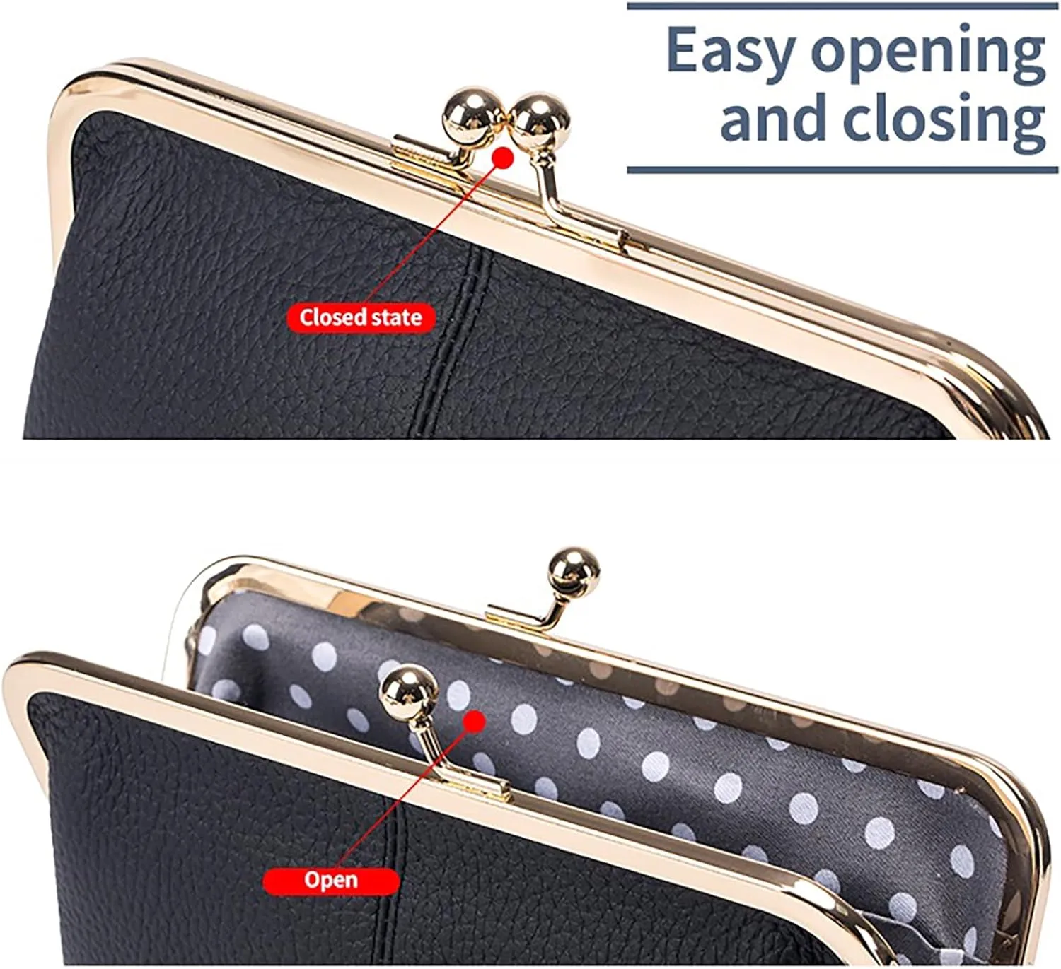 Vintage Kiss Lock Wallet for Women, Genuine Leather Multi-card Slots Card Holder Clutch Purse Travel Wallet (Wine Red)