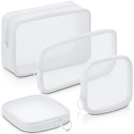 Weewooday 4 Pcs Mesh Makeup Bag Mesh Cosmetic Bag Travel Toiletry Pouch with Zipper Mini Makeup Cosmetic Purse for Daily Accessory(Small, Large, Medium,White)