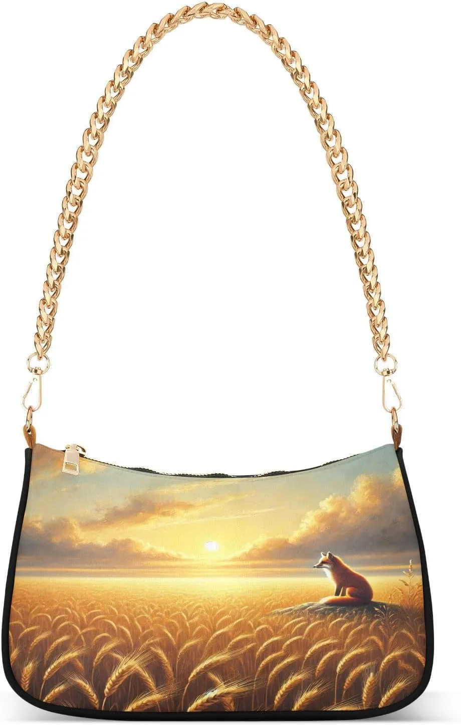 Wheatfield Golden Sunset Shoulder Bag Clutch Purses Tote Handbag Chain Small Purses for Women with Zipper Closure Gift