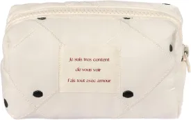 White Makeup Bag Small Nylon Cotton Quilted Cosmetic Makeup Bag Organizer, Aesthetic Floral Waterproof Portable Pouch Purse Toiletry Bag for Women Girls Travel accessories (Polka dots Square-S)