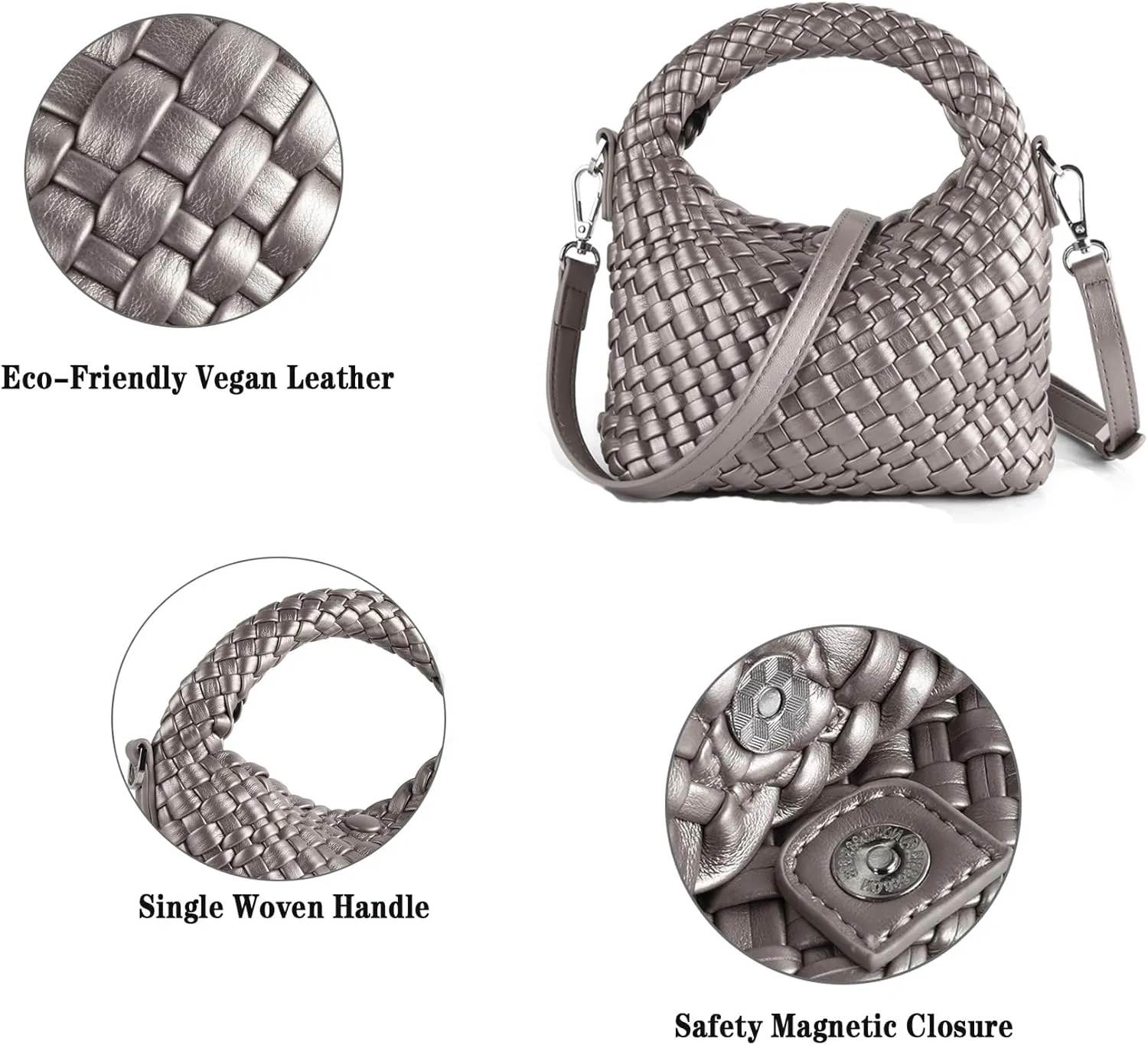 Woven Purse For Women, Small Crossbody Tote Bag with Detachable Shoulder Strap, Girls Top Handle Handbag
