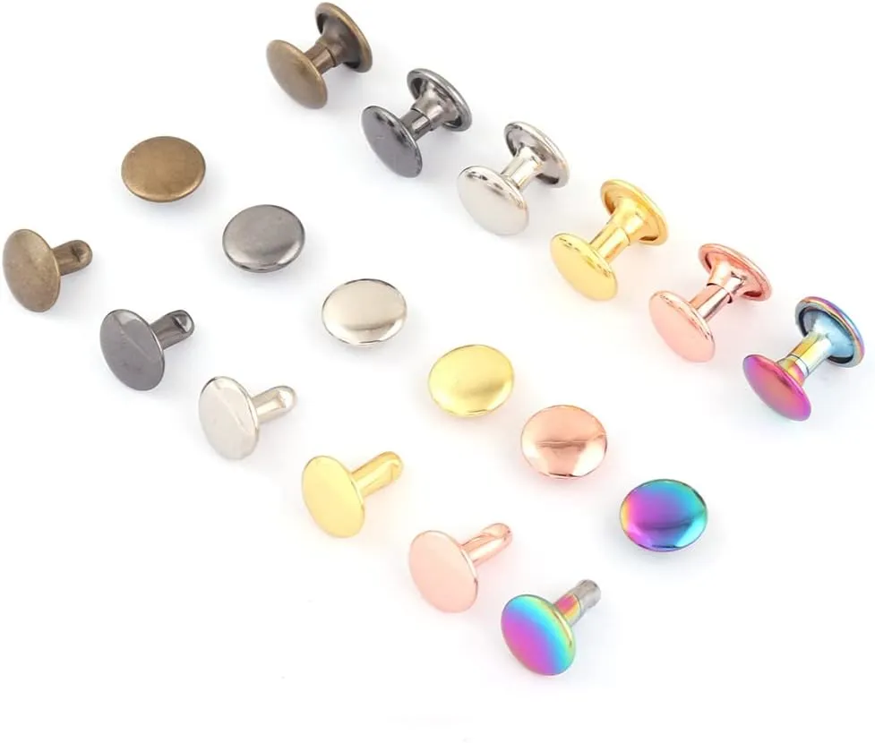 YEWIN Tubular Double Cap Rivets - 9mm Rainbow Metal Button Round Rapid Rivet,Rivet Studs for Purse Bags Handbags Shoes Belts Leather Craft Repair (Each Color 20 PCS)